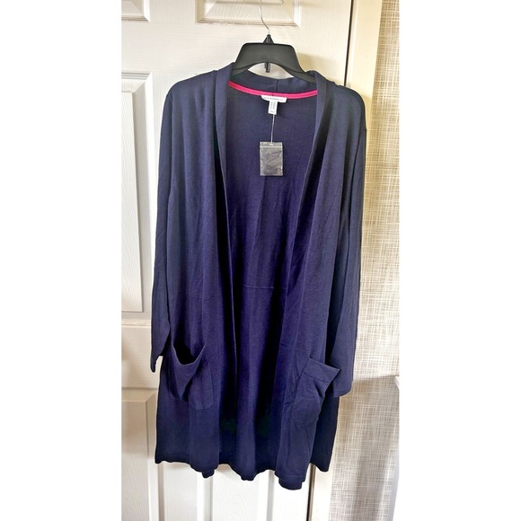 Isaac Mizrahi Sweaters - Isaac Mizrahi Live Cardigan Womens 2X Plus Navy Open Front LS Cotton Rayon New T
